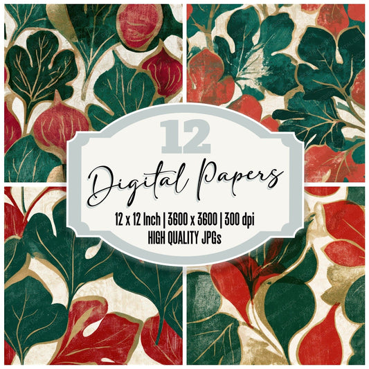 Woodblock Fig Crimson Forest Seamless Digital Paper Pack (DDD013782)