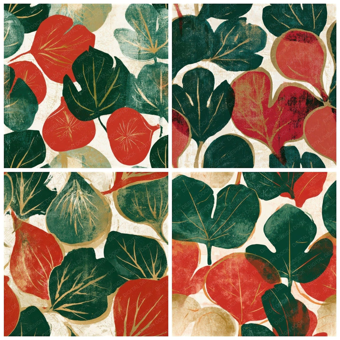 Woodblock Fig Crimson Forest Seamless Digital Paper Pack (DDD013782)