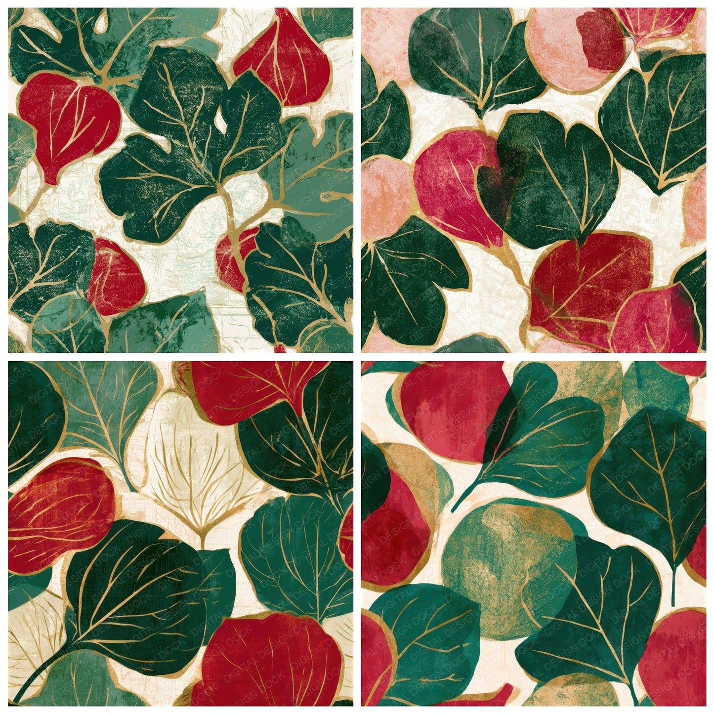 Woodblock Fig Crimson Forest Seamless Digital Paper Pack (DDD013782)