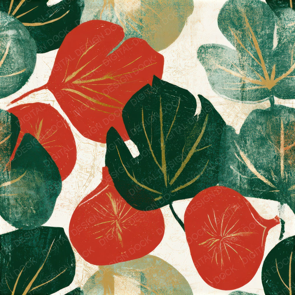 Woodblock Fig Crimson Forest Seamless Digital Paper Pack (DDD013782)