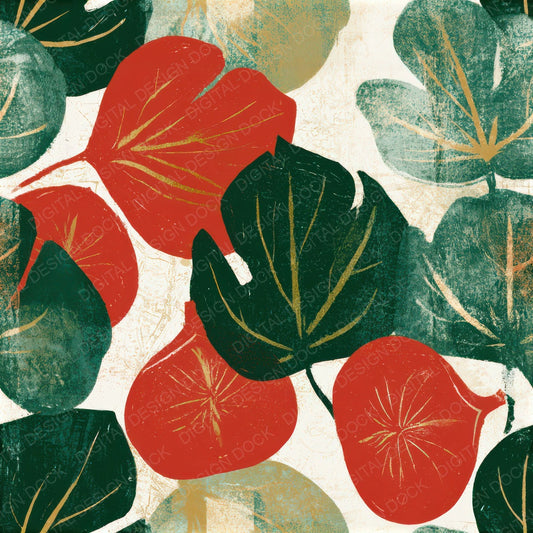 Woodblock Fig Crimson Forest Seamless Digital Paper Pack (DDD013782)
