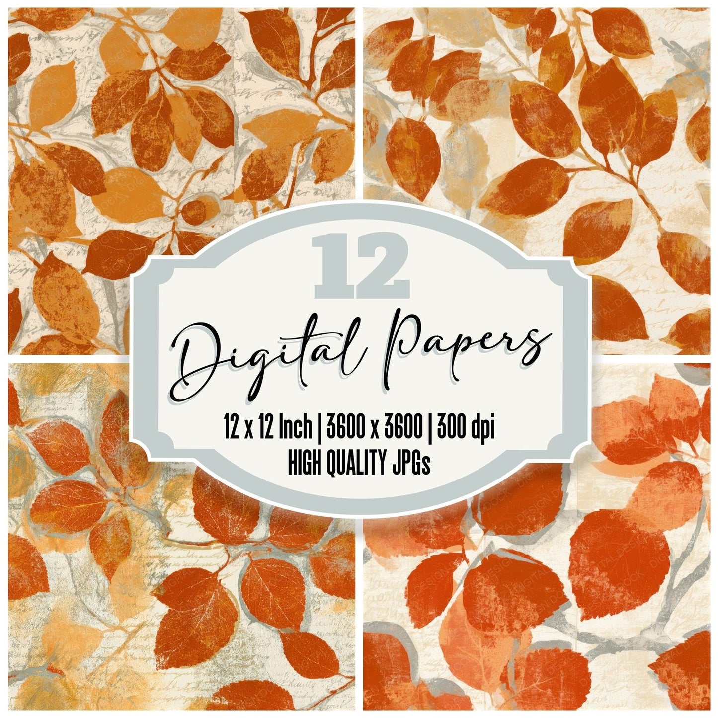 Woodblock Mulberry Branch Ochre Seamless Digital Paper Pack (DDD013783)