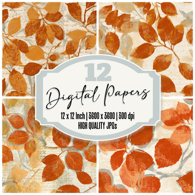 Woodblock Mulberry Branch Ochre Seamless Digital Paper Pack (DDD013783)