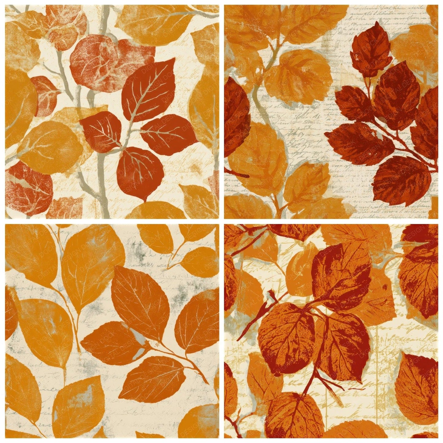 Woodblock Mulberry Branch Ochre Seamless Digital Paper Pack (DDD013783)