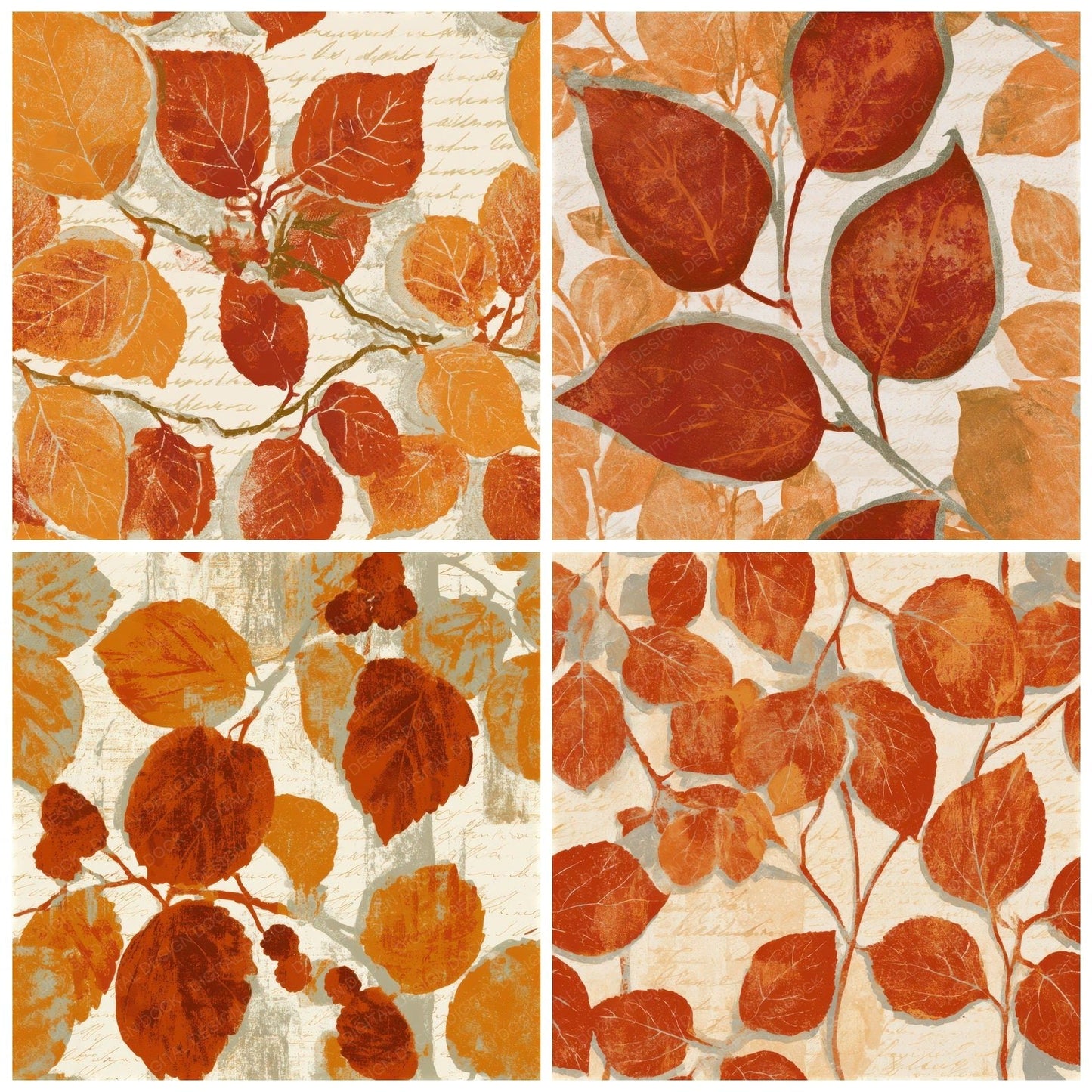 Woodblock Mulberry Branch Ochre Seamless Digital Paper Pack (DDD013783)