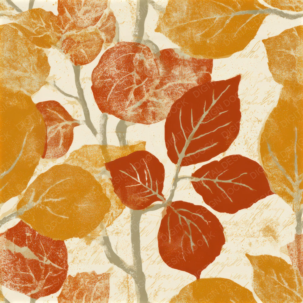 Woodblock Mulberry Branch Ochre Seamless Digital Paper Pack (DDD013783)