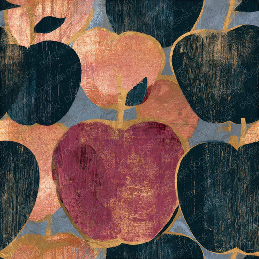 Woodcut Apples Dried Rose Seamless Digital Paper Pack (DDD013784)