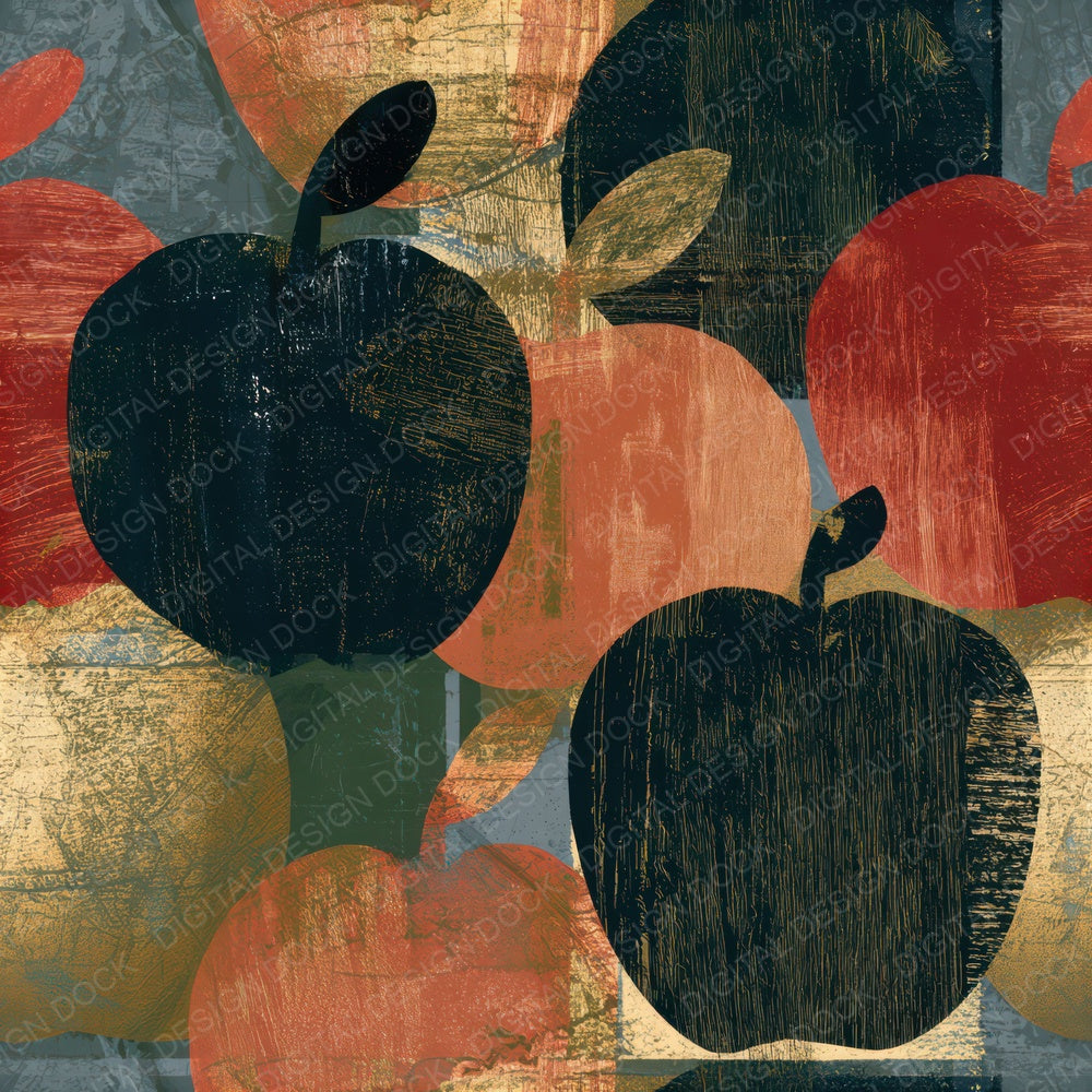 Woodcut Apples Dried Rose Seamless Digital Paper Pack (DDD013784)