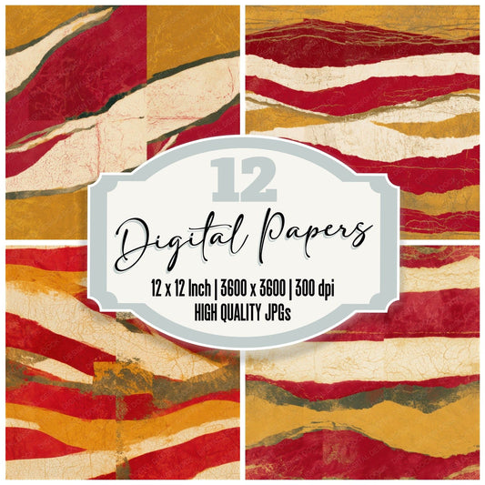 Batik Candy Red Cream Abstract Seamless Digital Paper Pack (DDD013785)