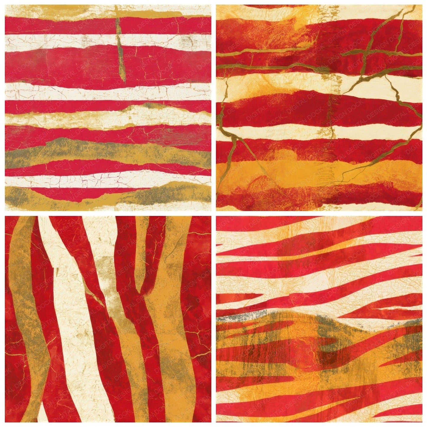 Batik Candy Red Cream Abstract Seamless Digital Paper Pack (DDD013785)