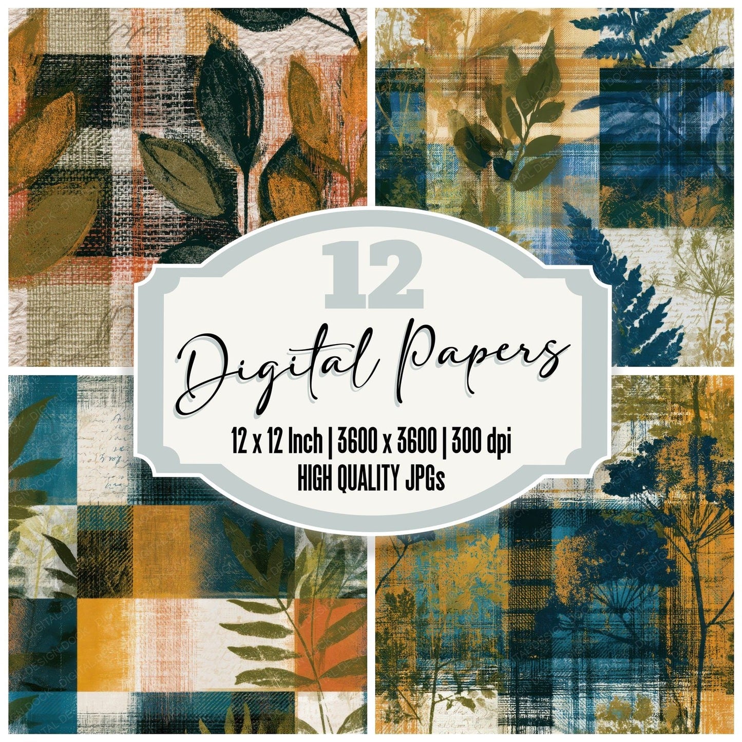 Blueprint Tartan Plaid Olive Seamless Digital Paper Pack (DDD013786)