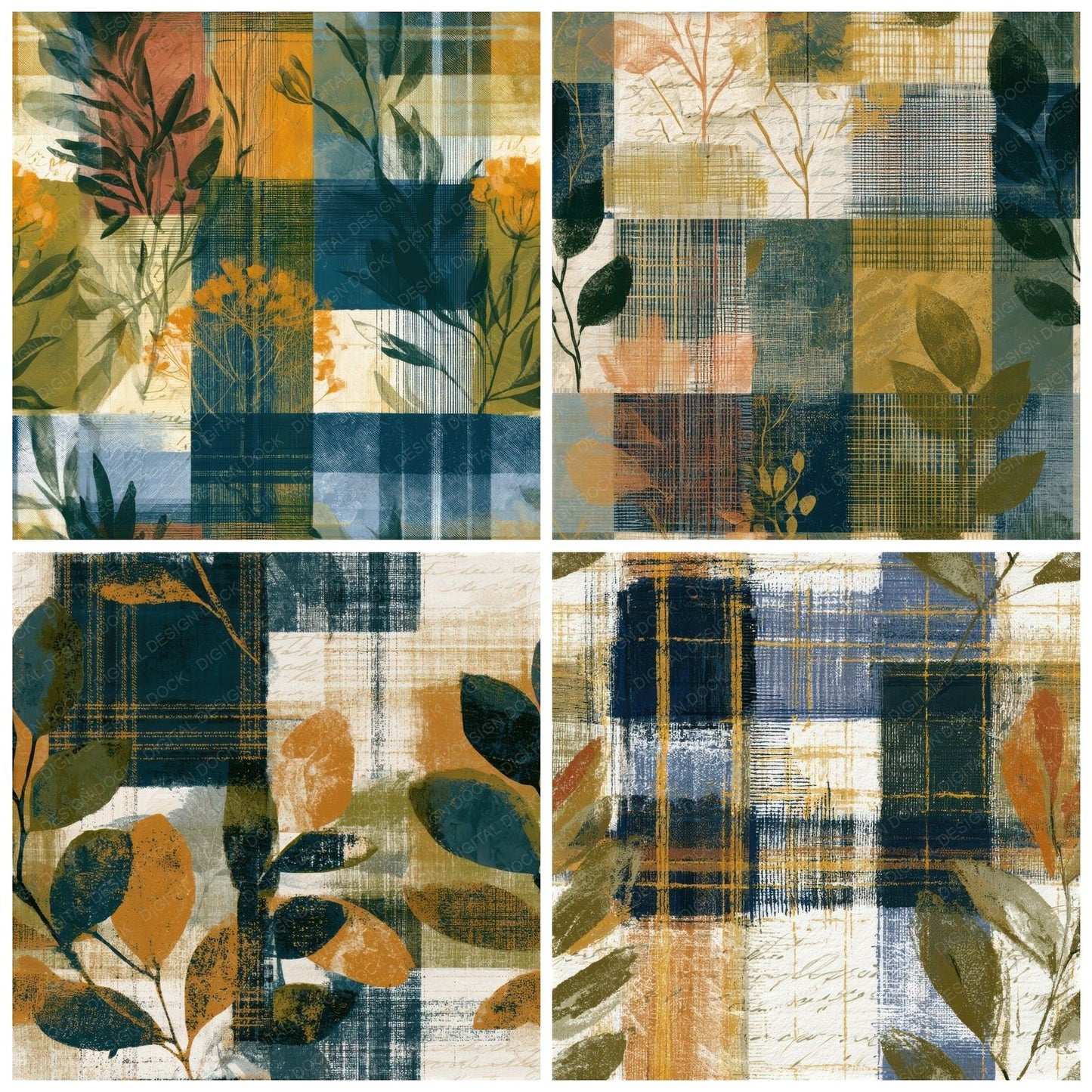 Blueprint Tartan Plaid Olive Seamless Digital Paper Pack (DDD013786)