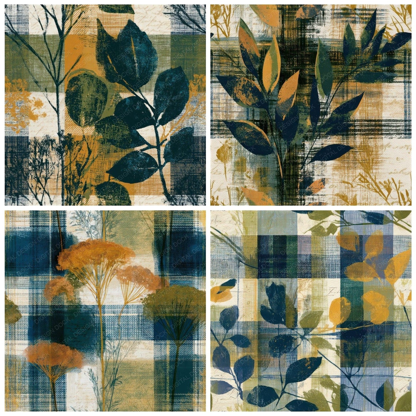 Blueprint Tartan Plaid Olive Seamless Digital Paper Pack (DDD013786)