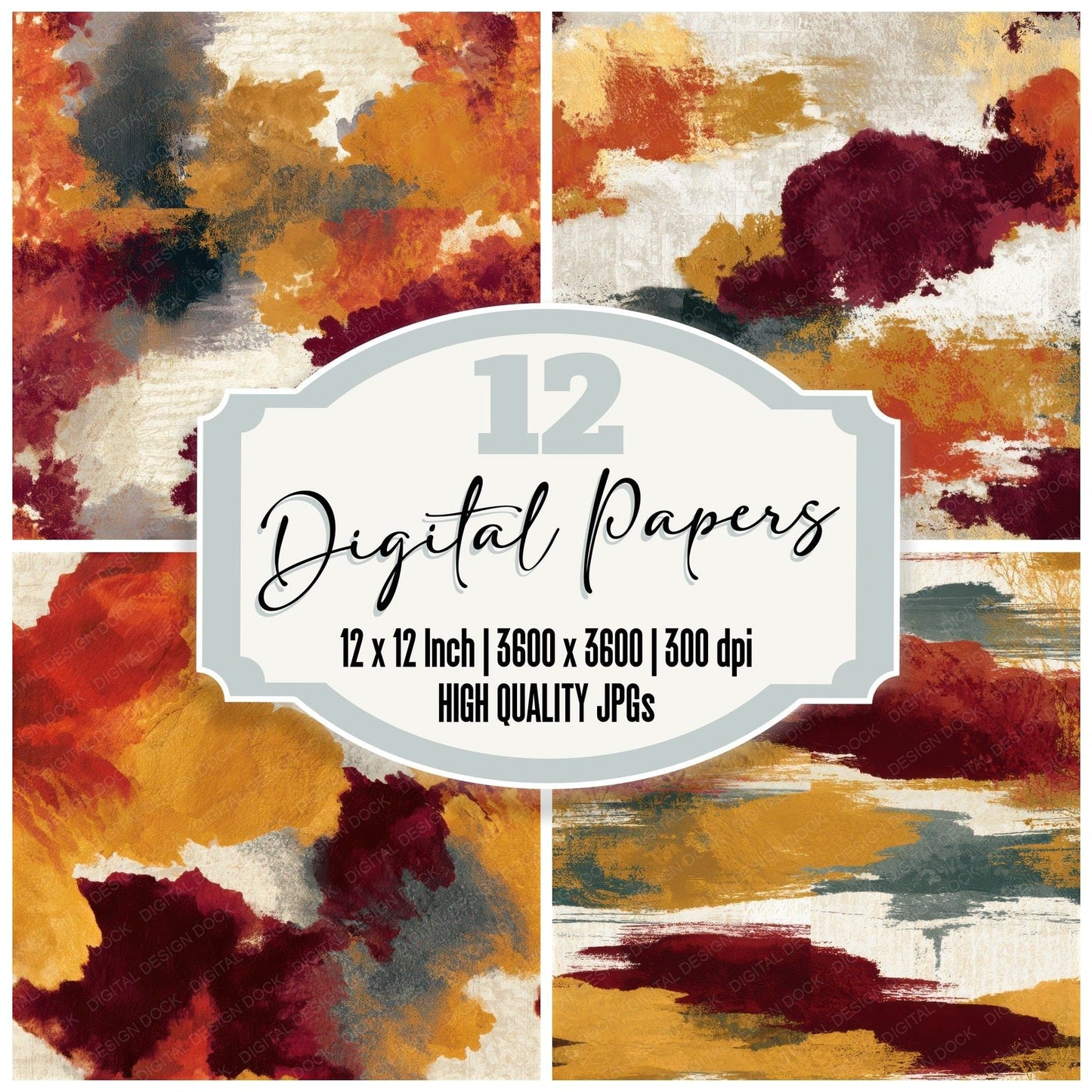 Chinoiserie Rust Maroon Goldenrod Tonal Seamless Digital Paper Pack (DDD013787)