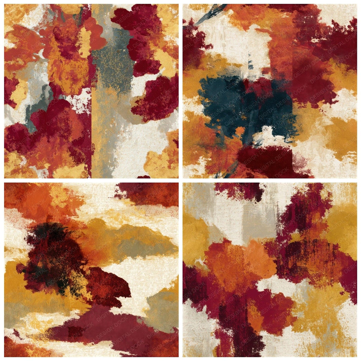 Chinoiserie Rust Maroon Goldenrod Tonal Seamless Digital Paper Pack (DDD013787)
