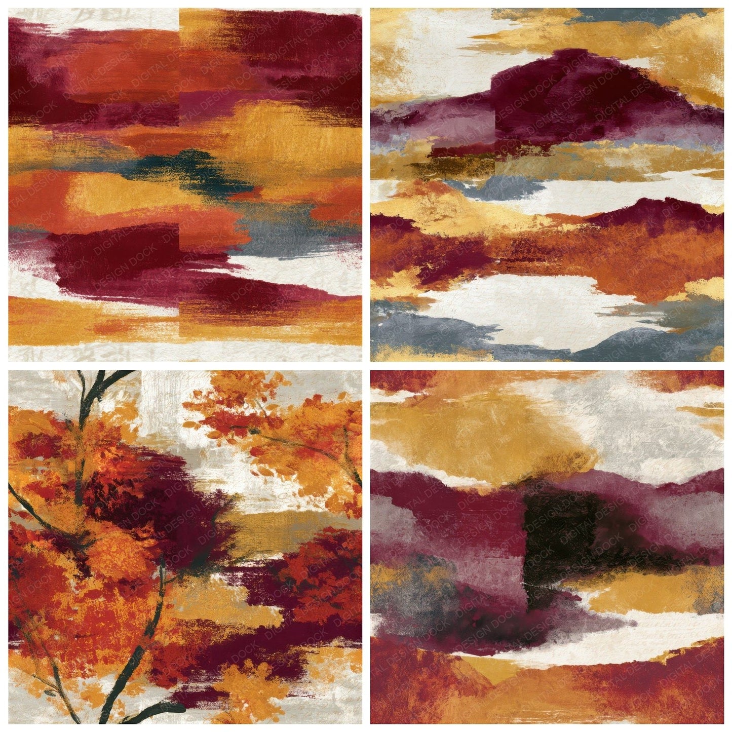 Chinoiserie Rust Maroon Goldenrod Tonal Seamless Digital Paper Pack (DDD013787)