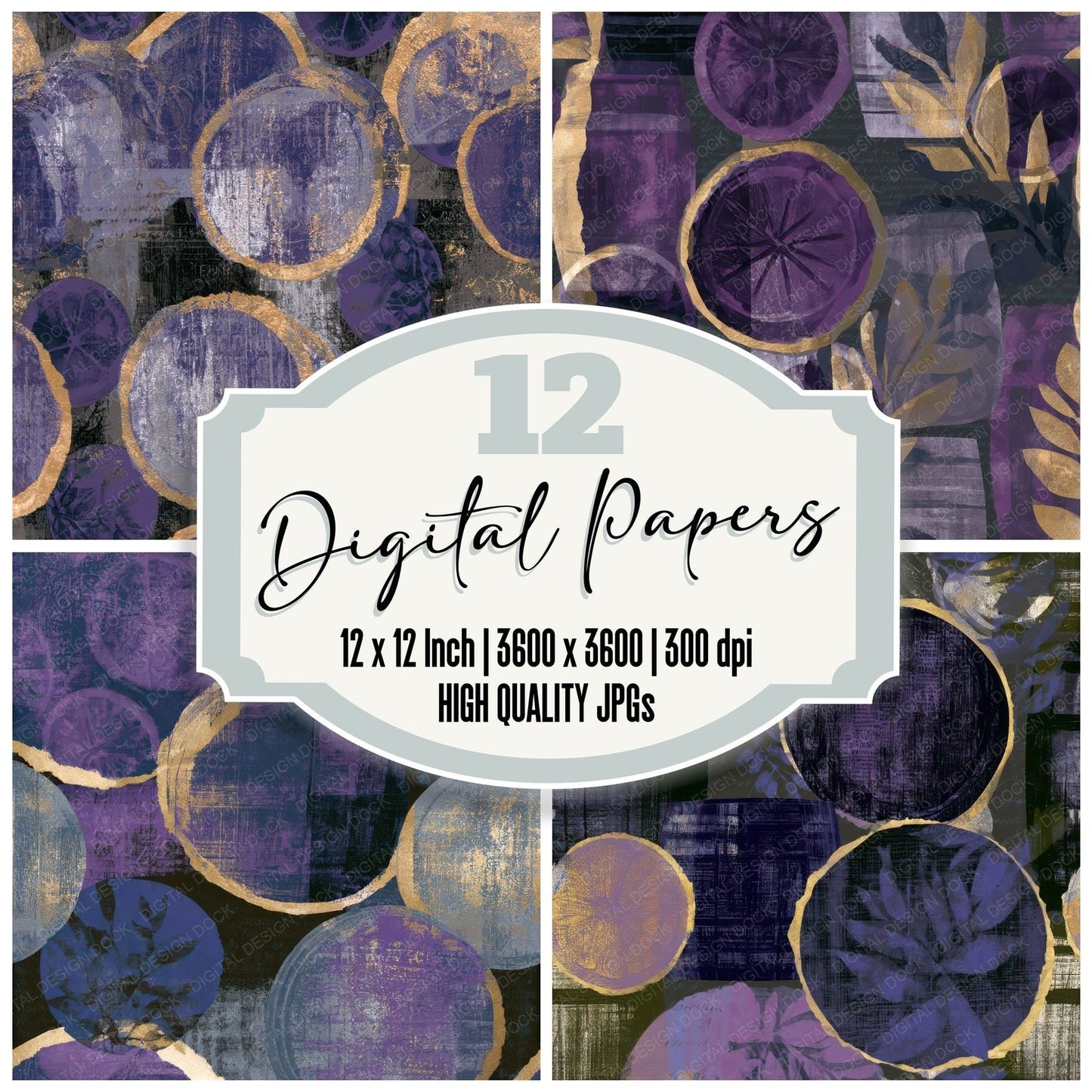 Collage Wine Barrels Purple Silver Seamless Digital Paper Pack (DDD013788)