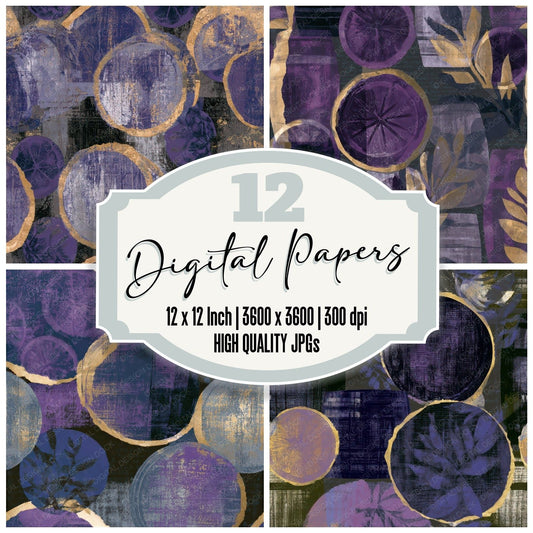 Collage Wine Barrels Purple Silver Seamless Digital Paper Pack (DDD013788)