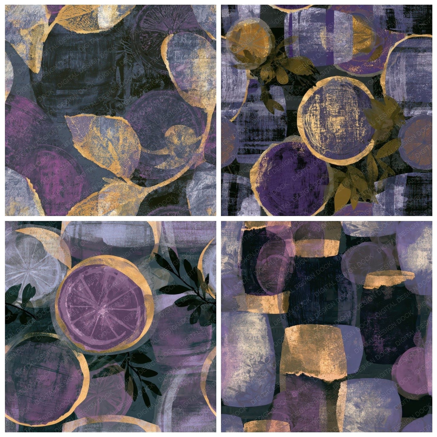 Collage Wine Barrels Purple Silver Seamless Digital Paper Pack (DDD013788)