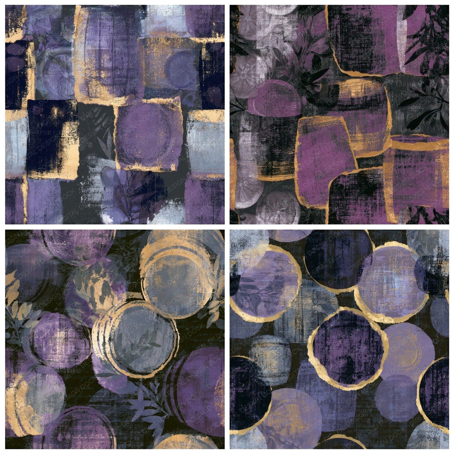 Collage Wine Barrels Purple Silver Seamless Digital Paper Pack (DDD013788)