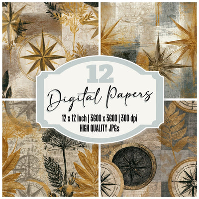 Engraving Compass Maps Oat Seamless Digital Paper Pack (DDD013790)