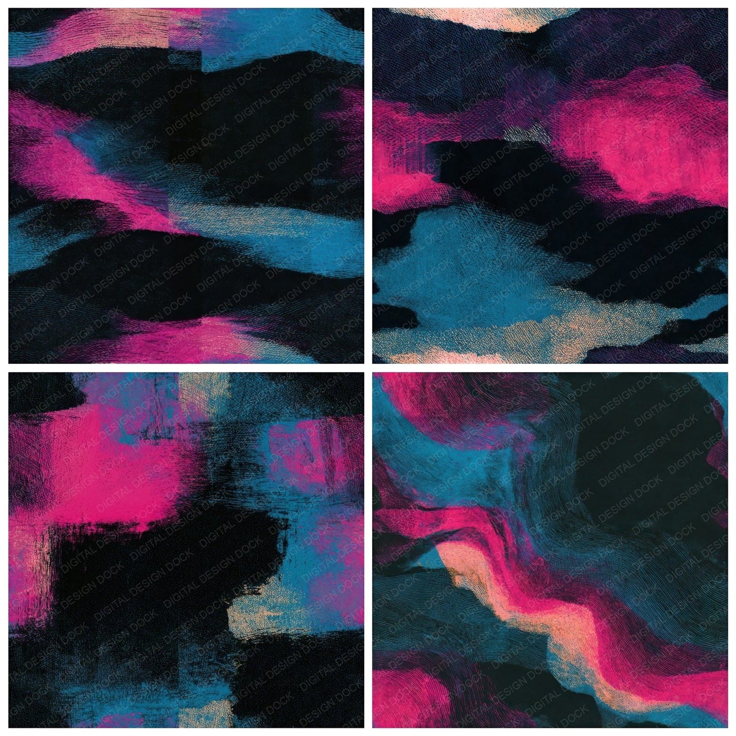 Engraving Electric Pink Cyan Abstract Seamless Digital Paper Pack (DDD013791)