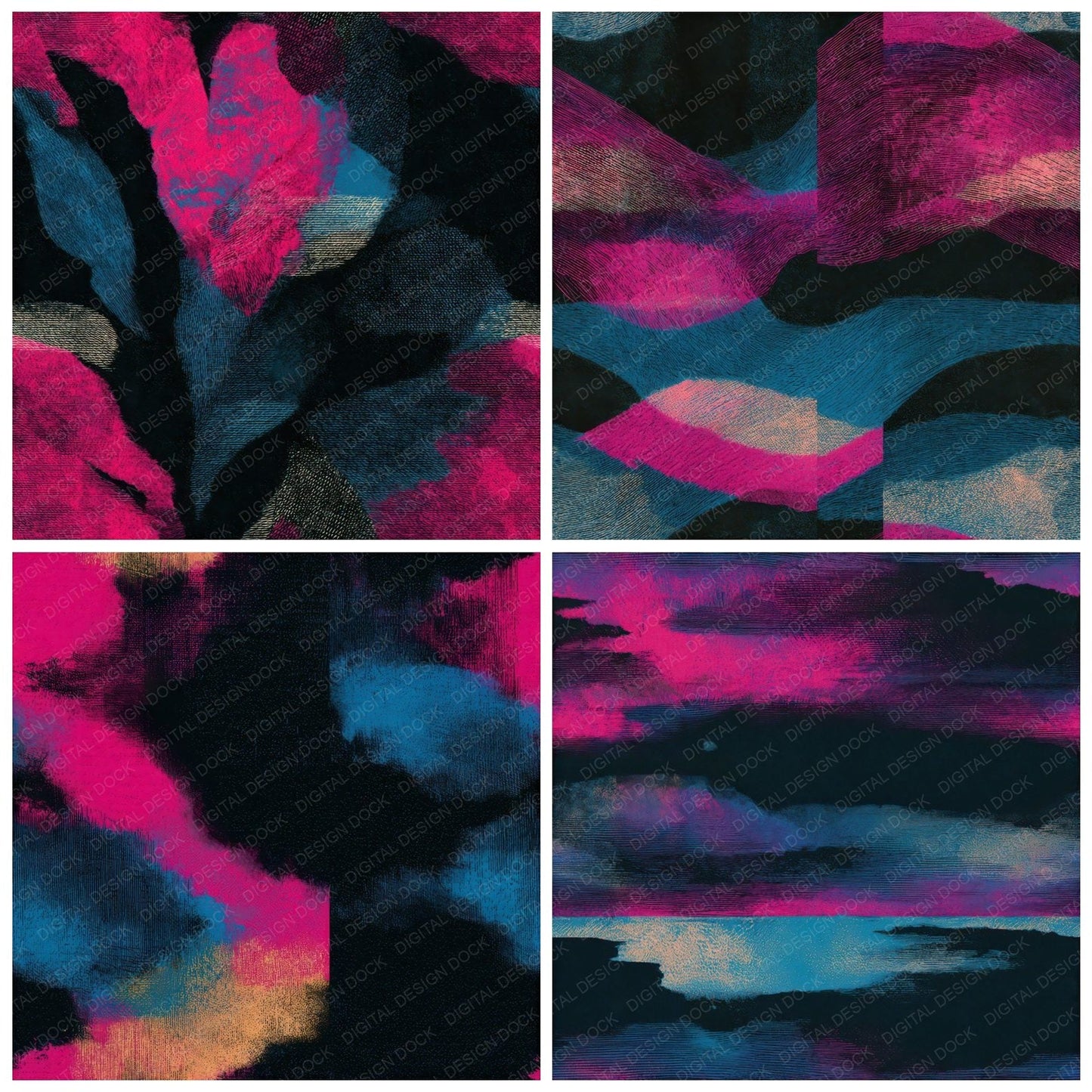 Engraving Electric Pink Cyan Abstract Seamless Digital Paper Pack (DDD013791)
