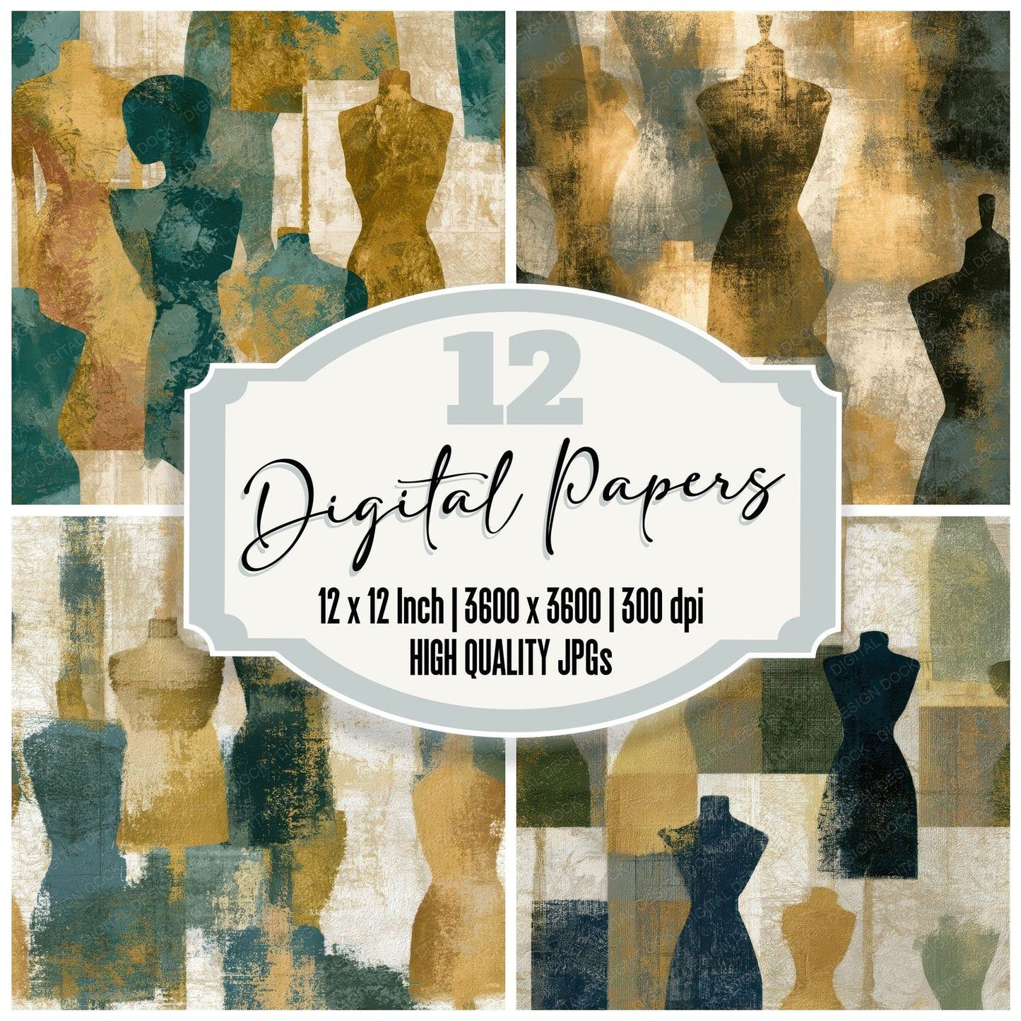 Lithograph Dress Forms Eucalyptus Gold Seamless Digital Paper Pack (DDD013795)