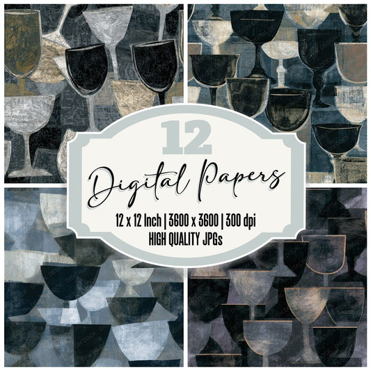 Maximalist Goblets Pewter Slate Seamless Digital Paper Pack (DDD013796)