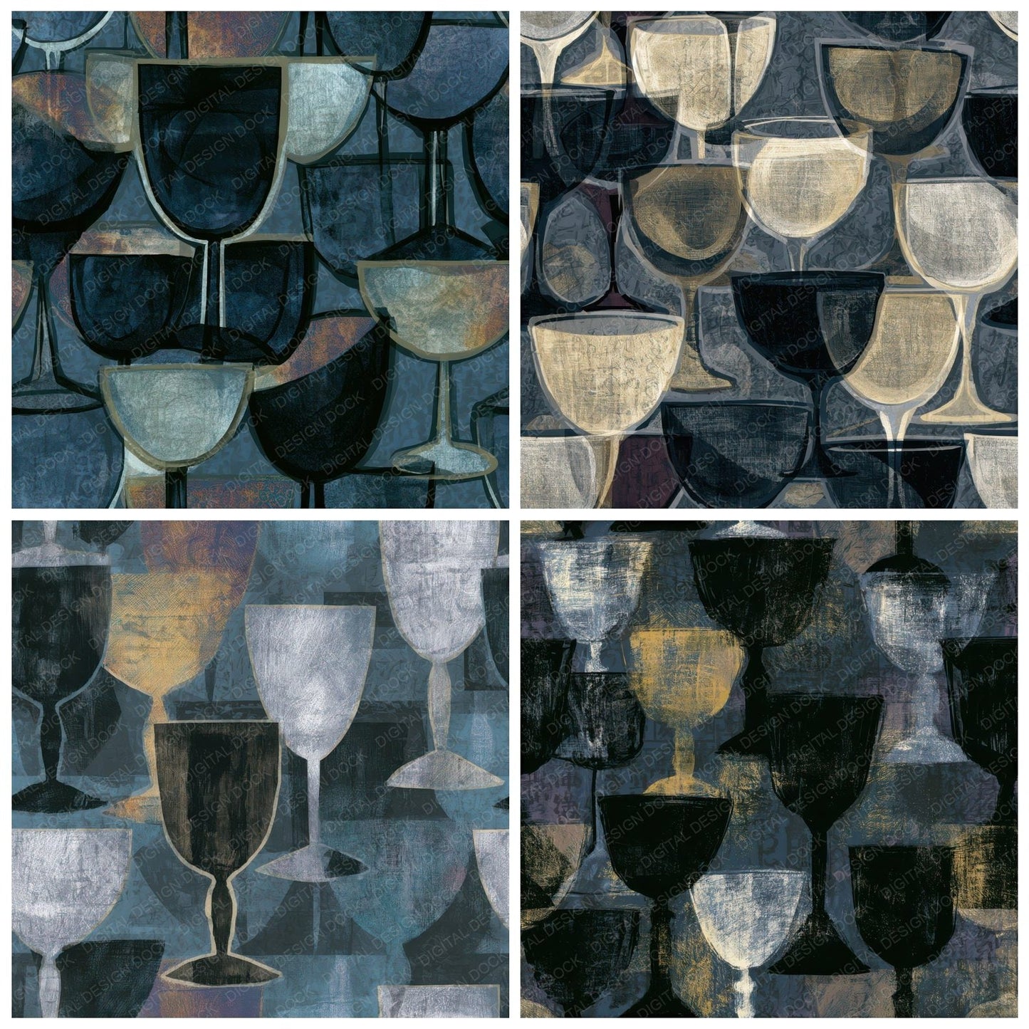 Maximalist Goblets Pewter Slate Seamless Digital Paper Pack (DDD013796)
