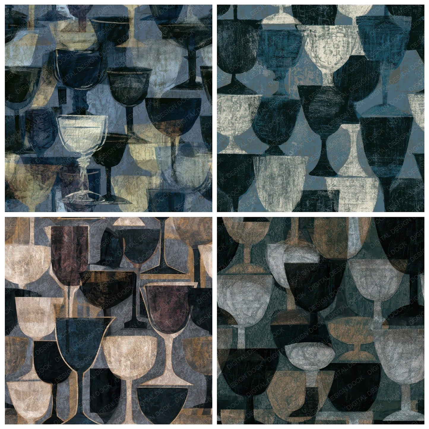 Maximalist Goblets Pewter Slate Seamless Digital Paper Pack (DDD013796)