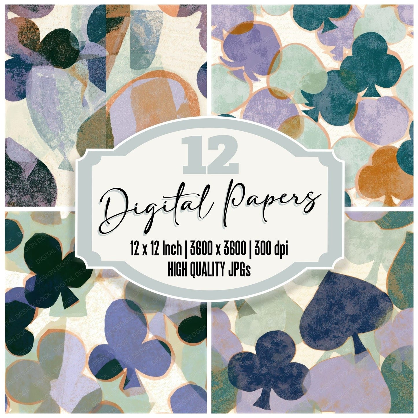 Mid Century Club Suits Lilac Mint Seamless Digital Paper Pack (DDD013798)