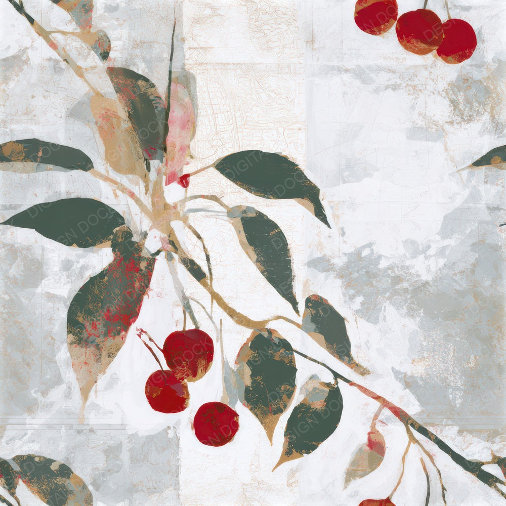 Minimal Cherry Stem Silver Seamless Digital Paper Pack (DDD013799)