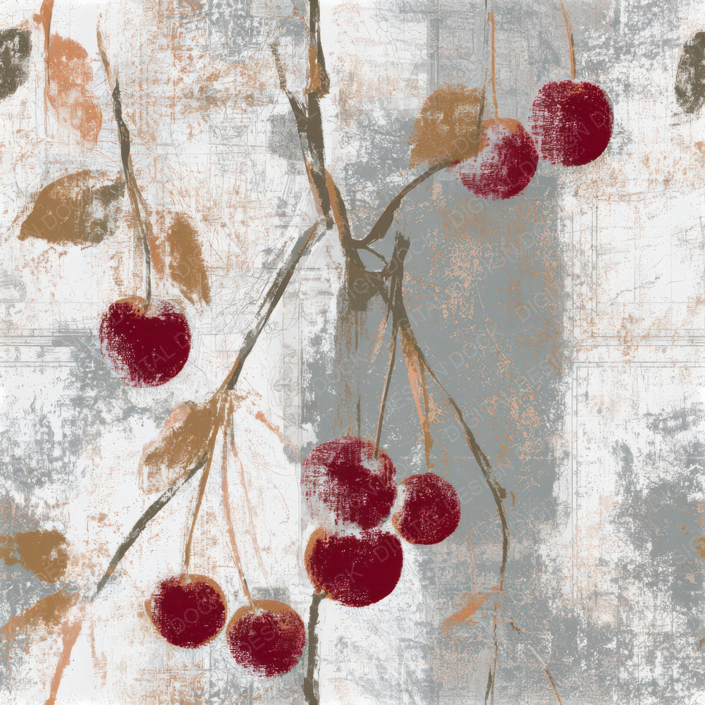 Minimal Cherry Stem Silver Seamless Digital Paper Pack (DDD013799)