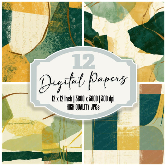 Pop Art Sage Primrose Abstract Seamless Digital Paper Pack (DDD013800)