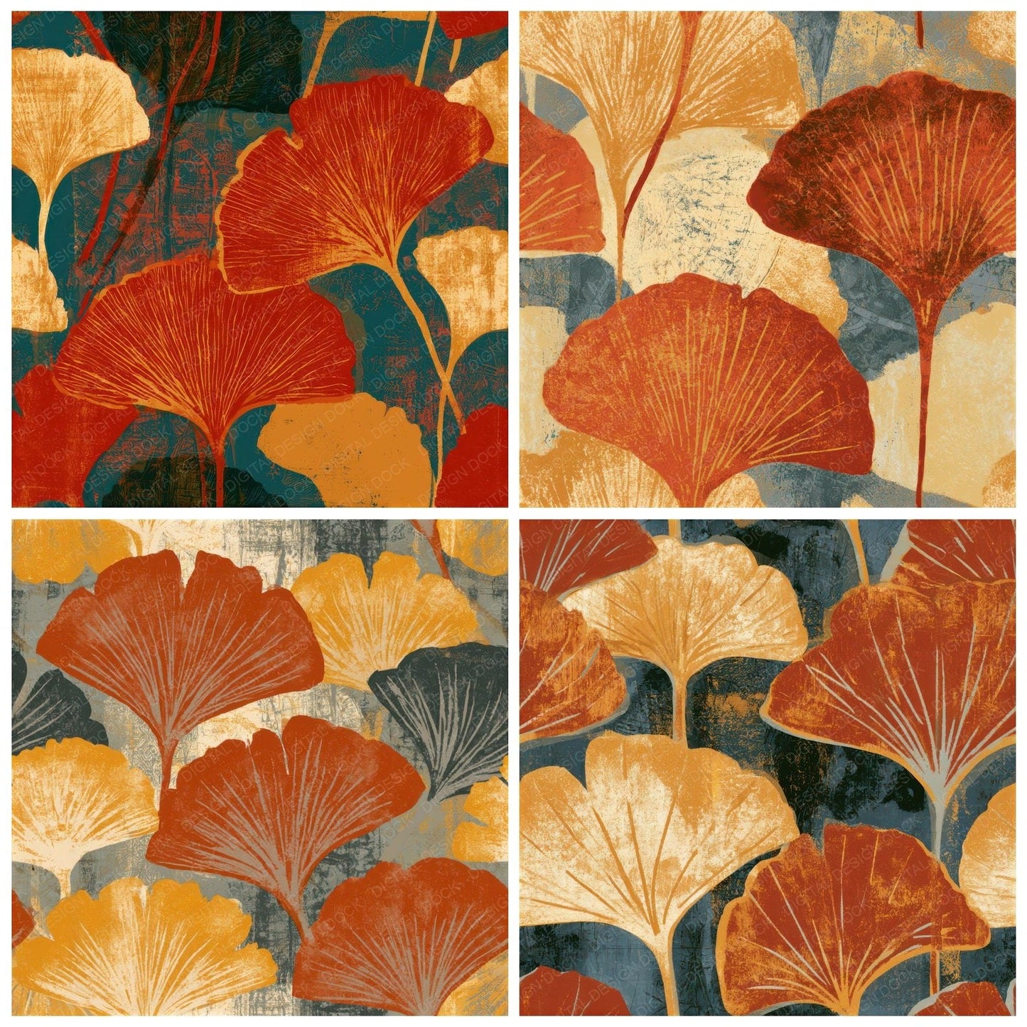 Screenprint Gingko Rust Gold Seamless Digital Paper Pack (DDD013801)