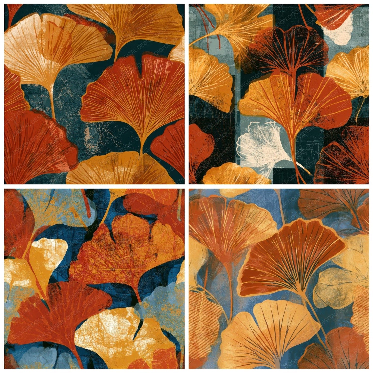 Screenprint Gingko Rust Gold Seamless Digital Paper Pack (DDD013801)