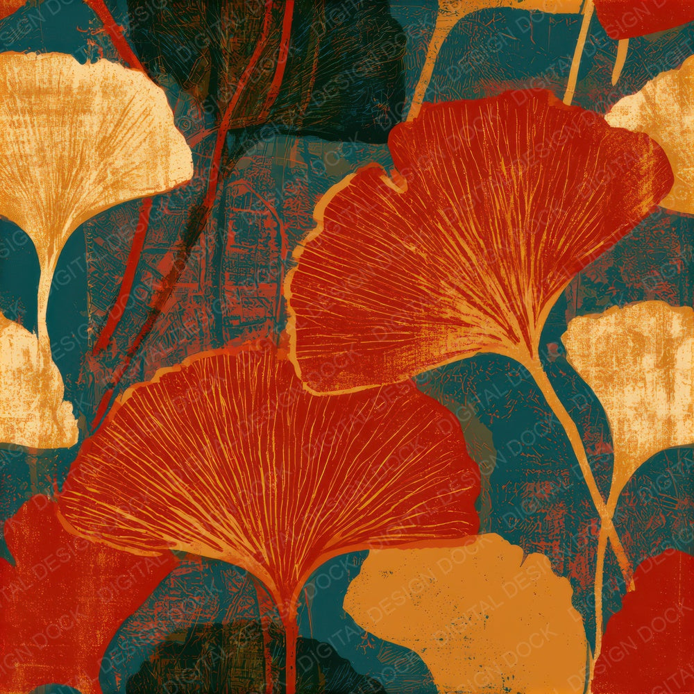 Screenprint Gingko Rust Gold Seamless Digital Paper Pack (DDD013801)
