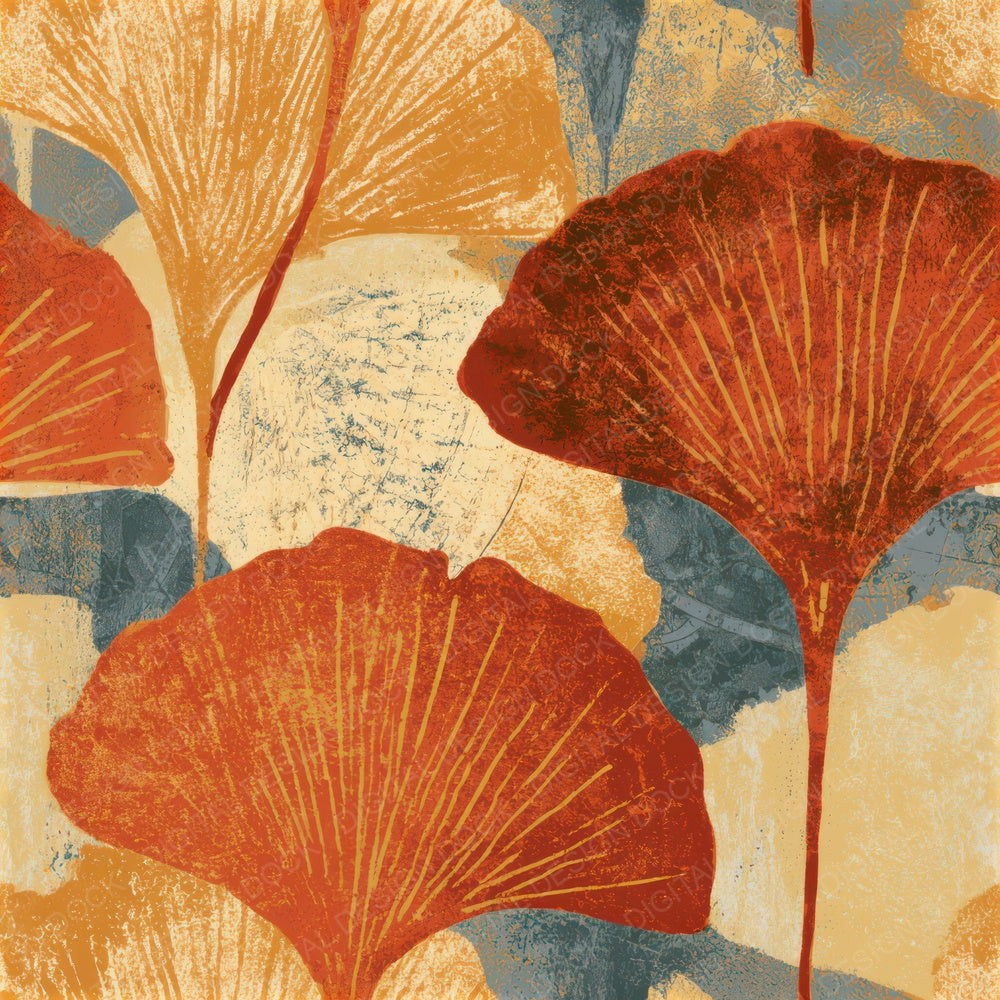 Screenprint Gingko Rust Gold Seamless Digital Paper Pack (DDD013801)