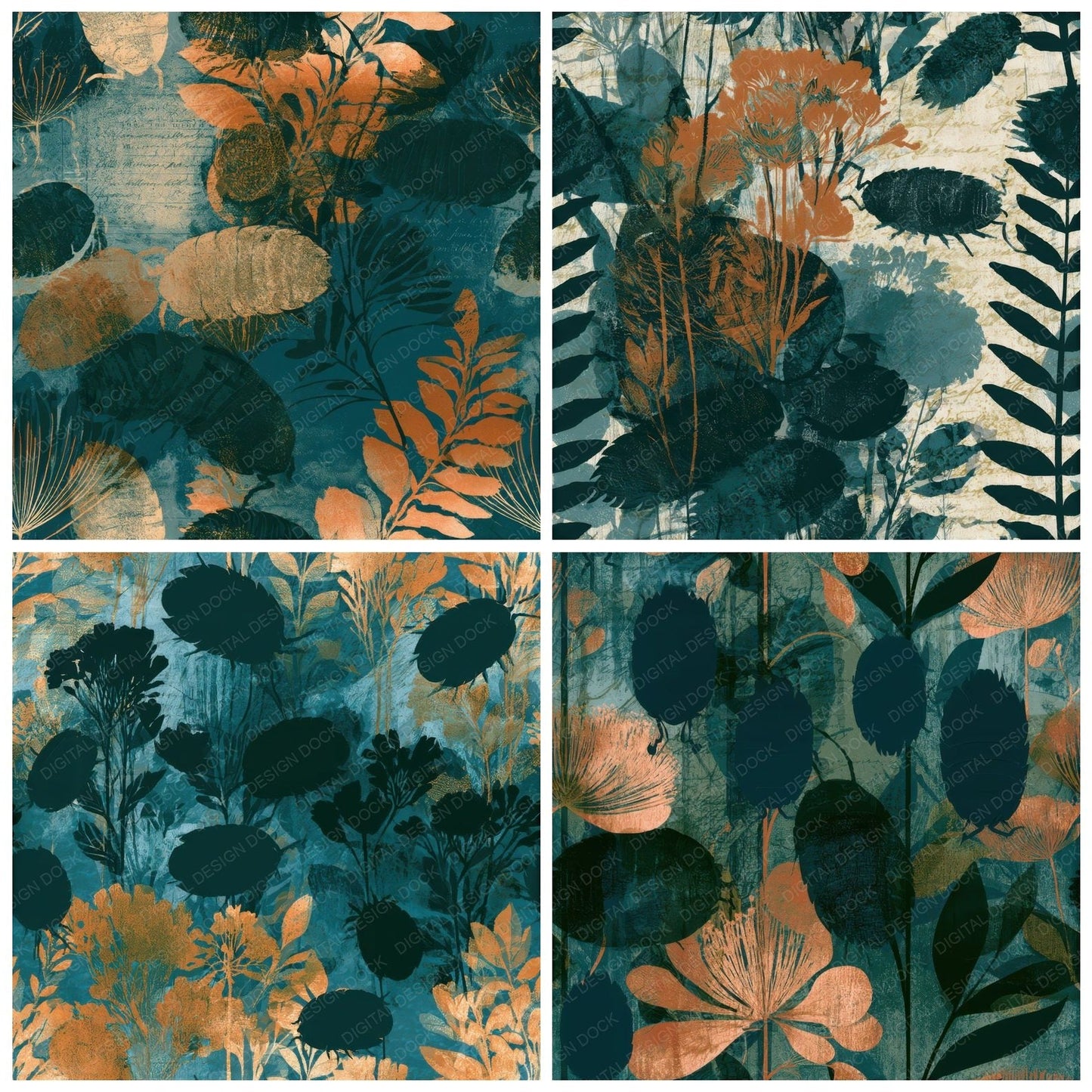 Screenprint Pill Bugs Midnight Green Copper Seamless Digital Paper Pack (DDD013802)
