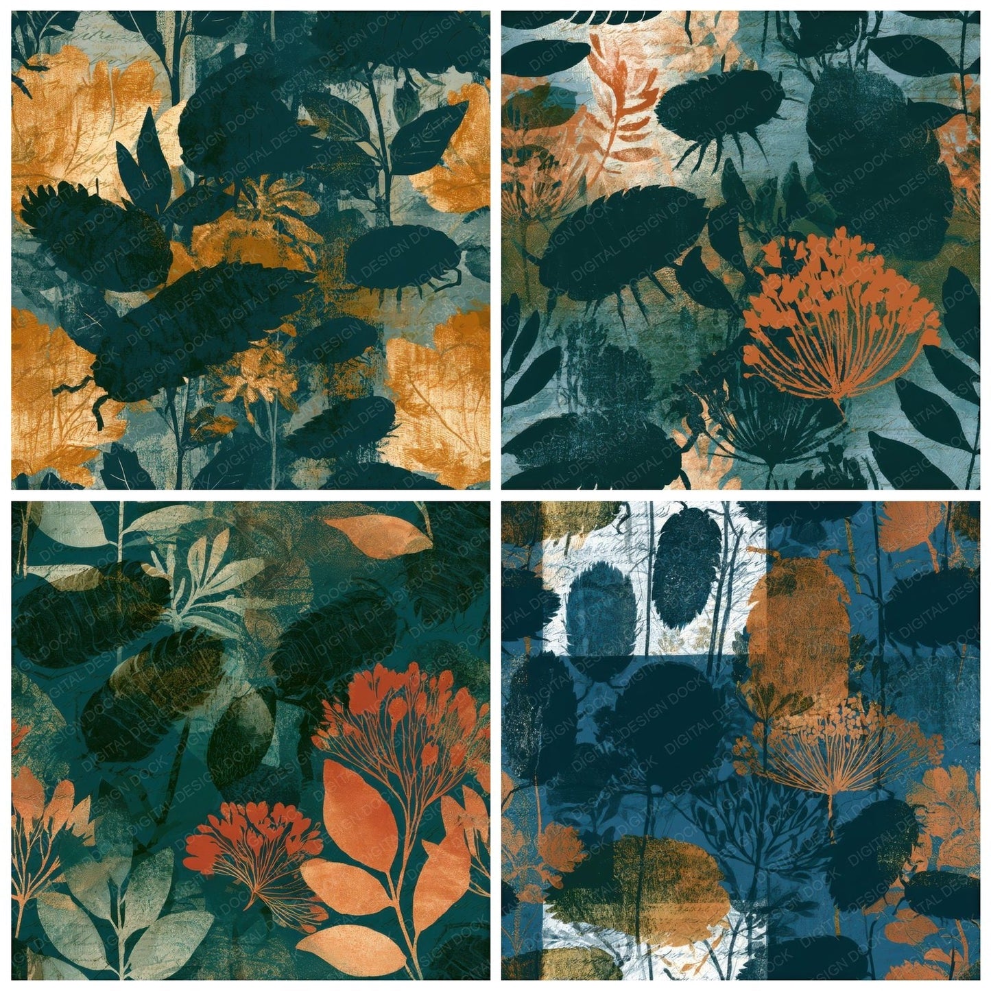 Screenprint Pill Bugs Midnight Green Copper Seamless Digital Paper Pack (DDD013802)