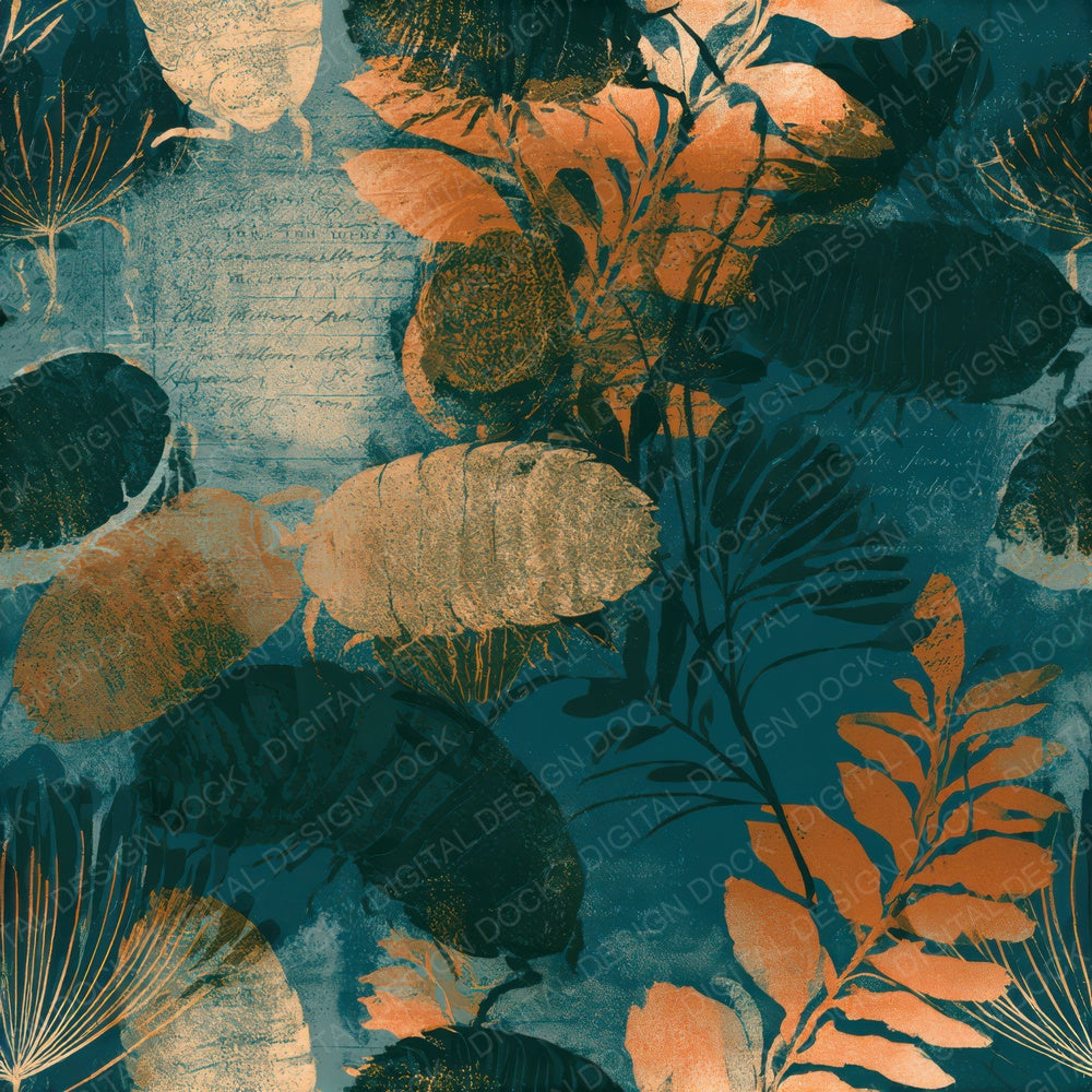 Screenprint Pill Bugs Midnight Green Copper Seamless Digital Paper Pack (DDD013802)