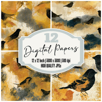 Sumi-e Finch Honey Mustard Seamless Digital Paper Pack (DDD013803)