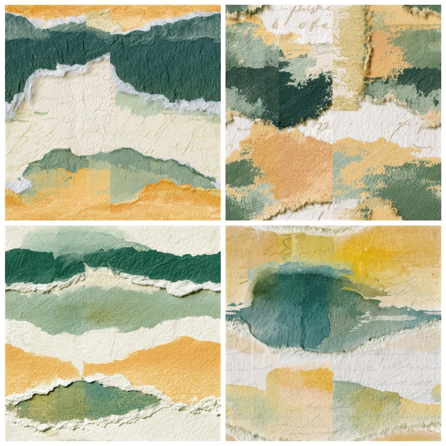 Torn Paper Green Butter Ivory Seamless Digital Paper Pack (DDD013804)