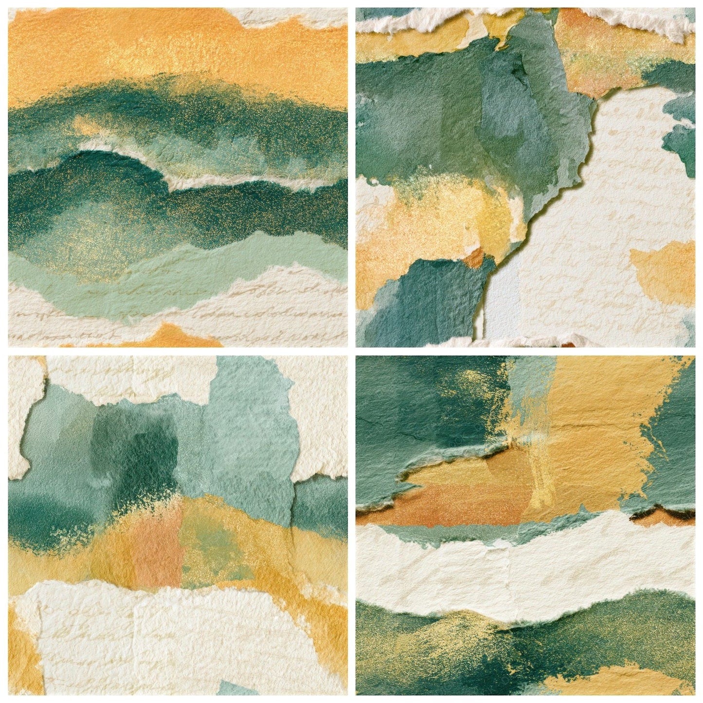 Torn Paper Green Butter Ivory Seamless Digital Paper Pack (DDD013804)