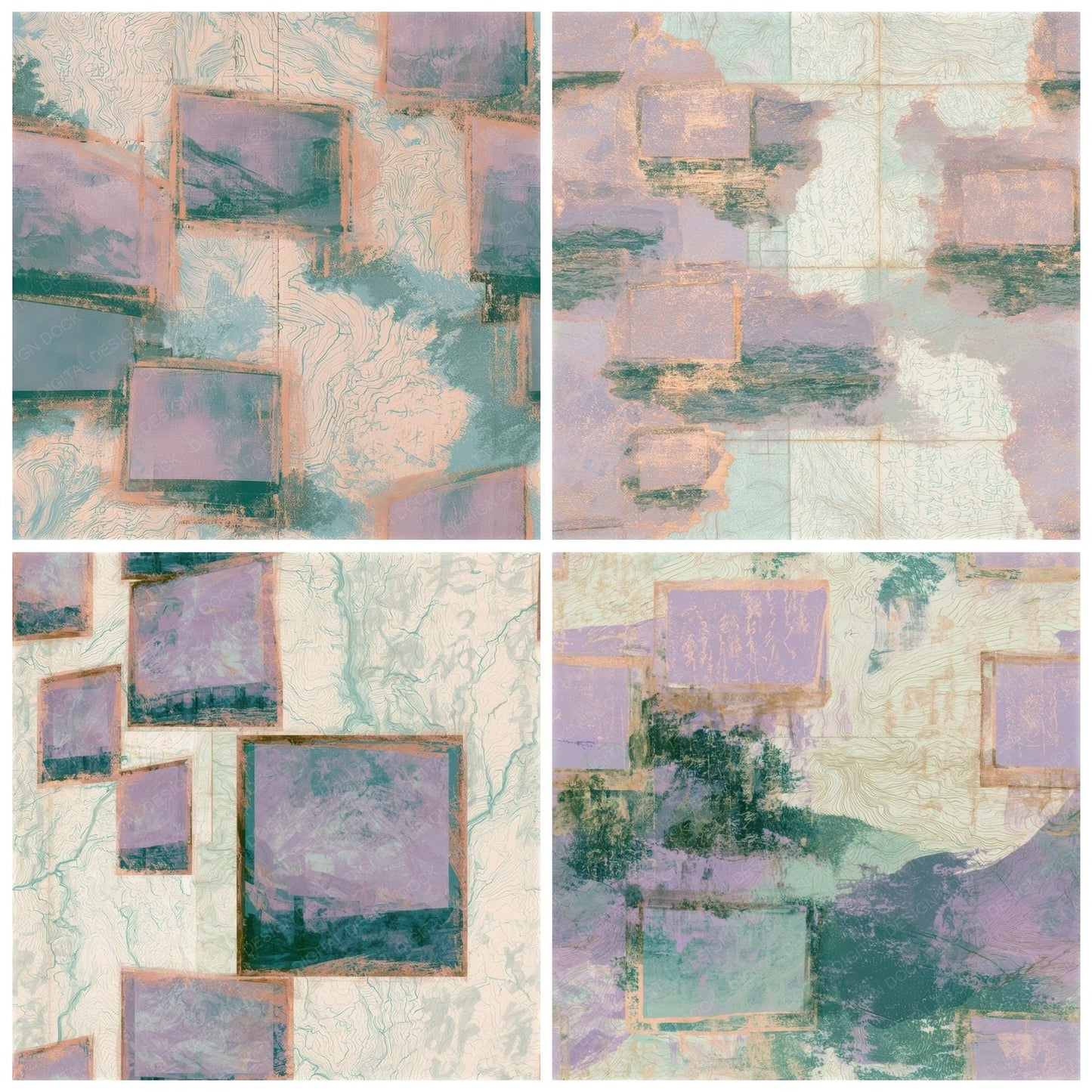 Antique Map Drive In Lilac Mint Seamless Digital Paper Pack (DDD013805)