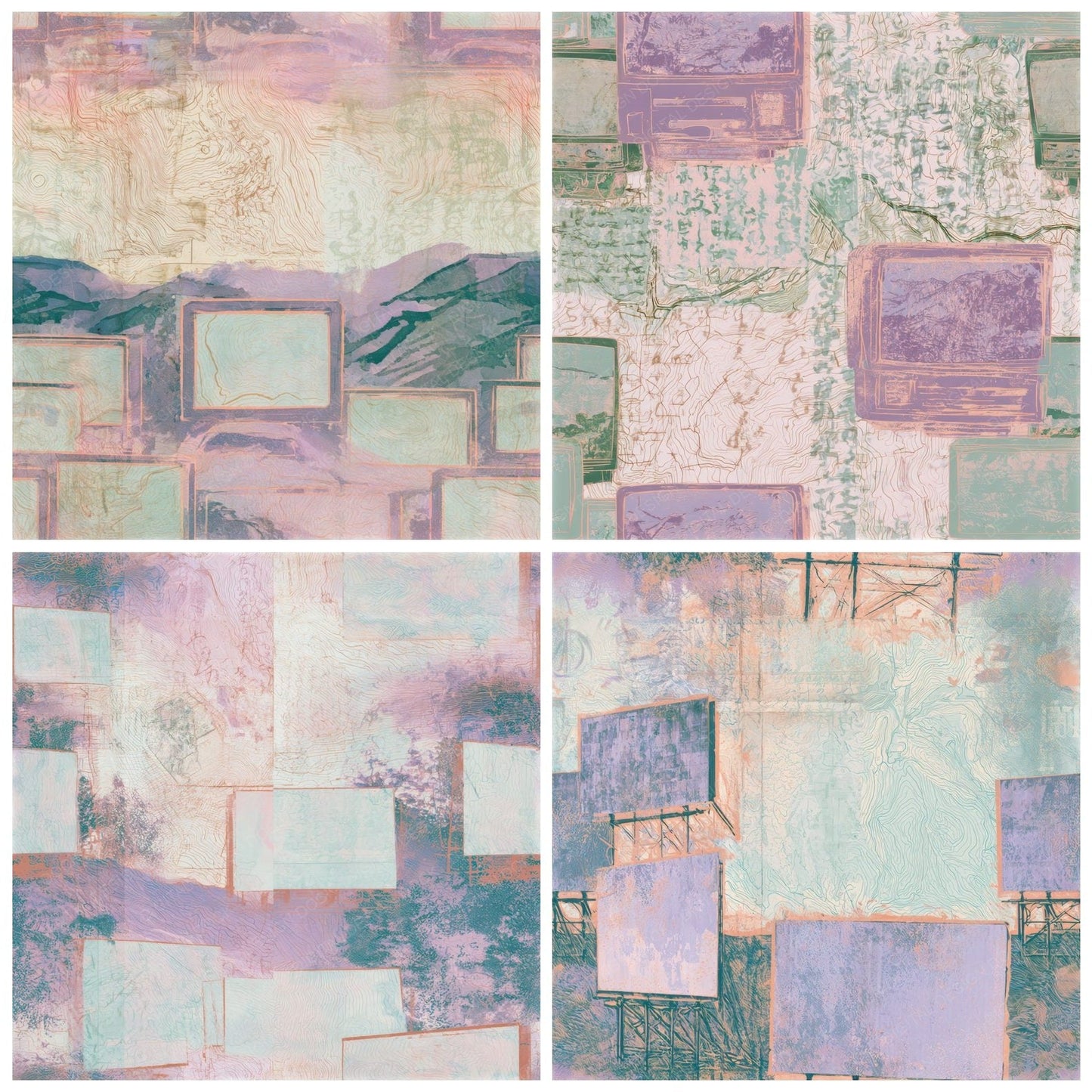 Antique Map Drive In Lilac Mint Seamless Digital Paper Pack (DDD013805)