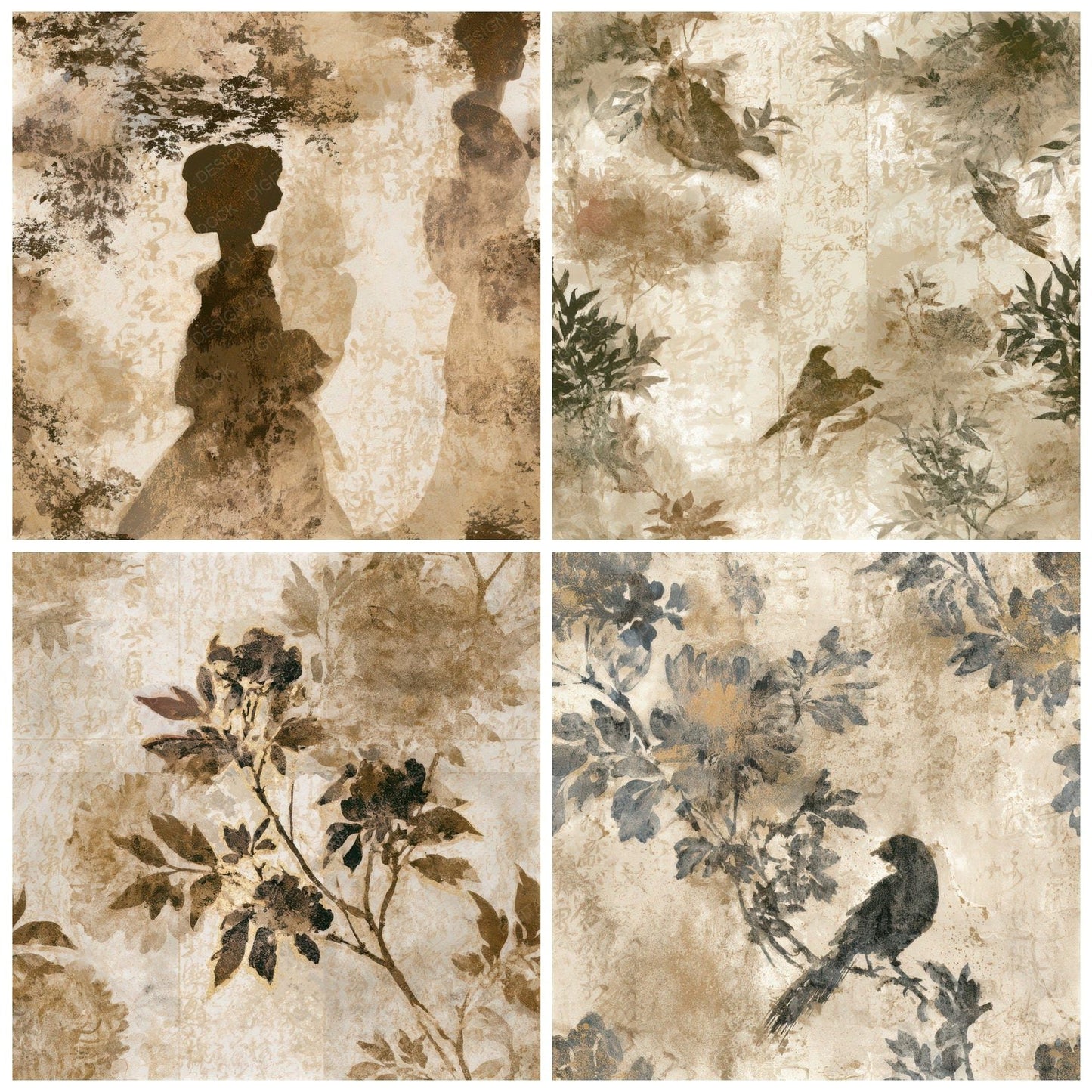 Chinoiserie Pin Up Sepia Seamless Digital Paper Pack (DDD013806)