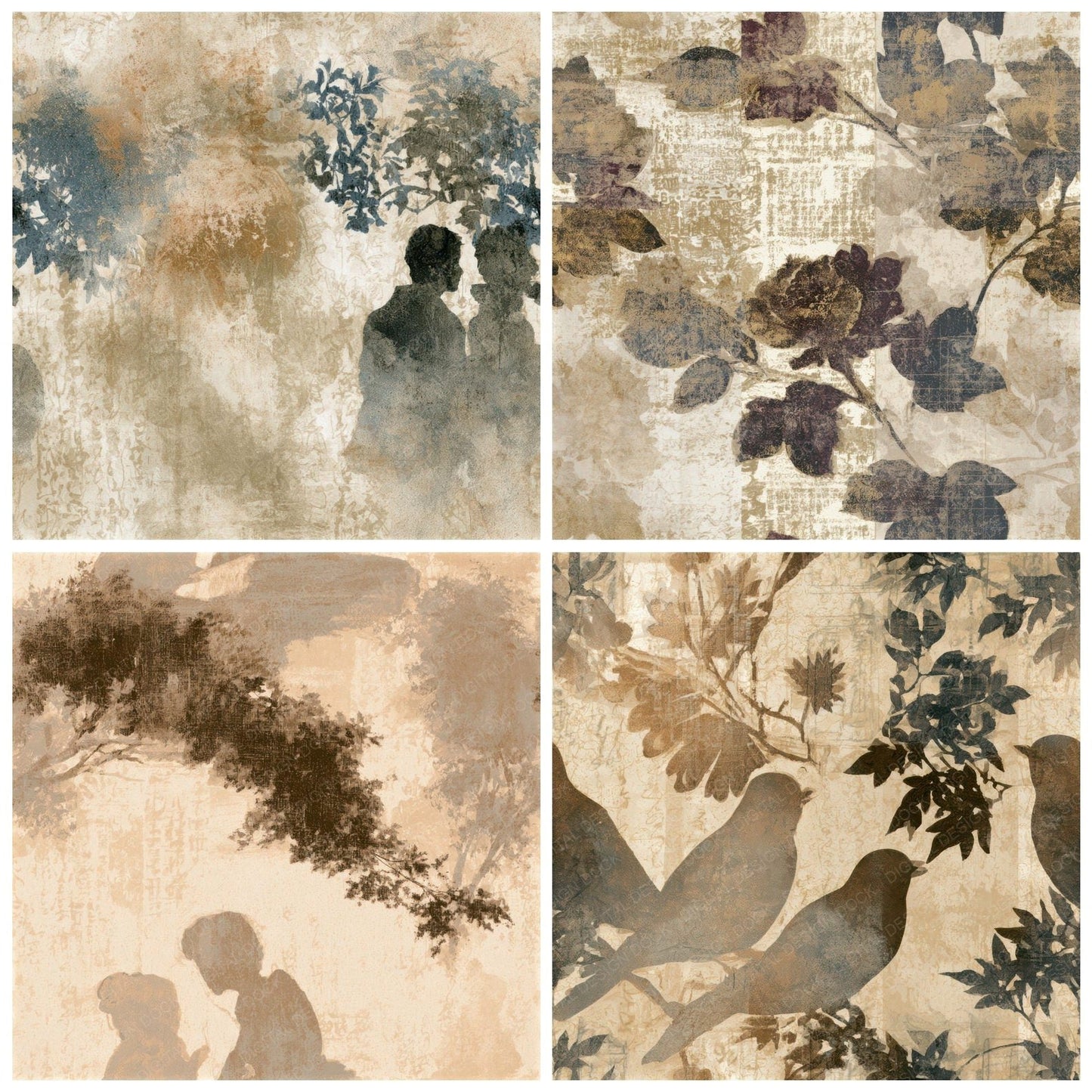 Chinoiserie Pin Up Sepia Seamless Digital Paper Pack (DDD013806)