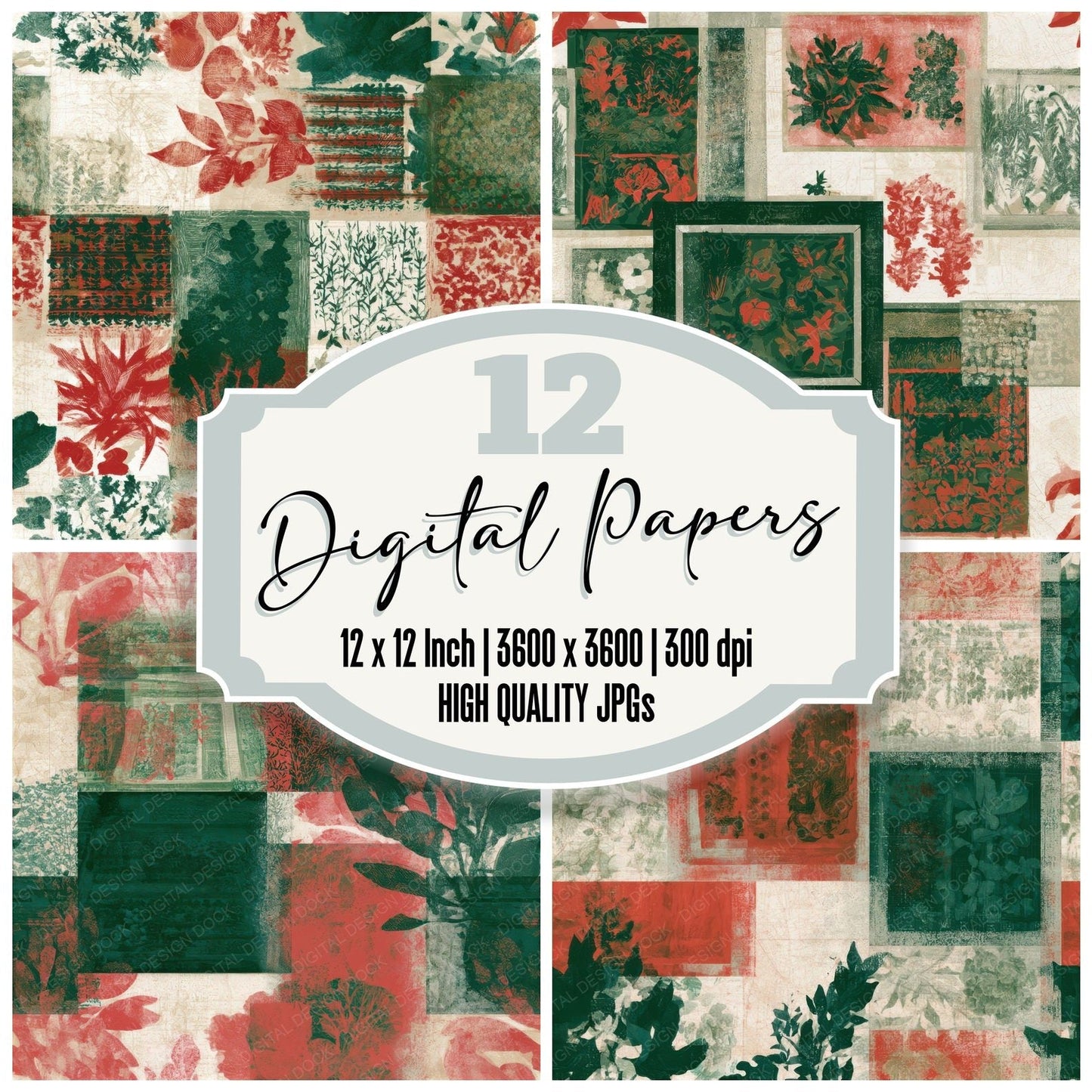 Egg Tempera Kitchen Gardens Emerald Ruby Seamless Digital Paper Pack (DDD013807)